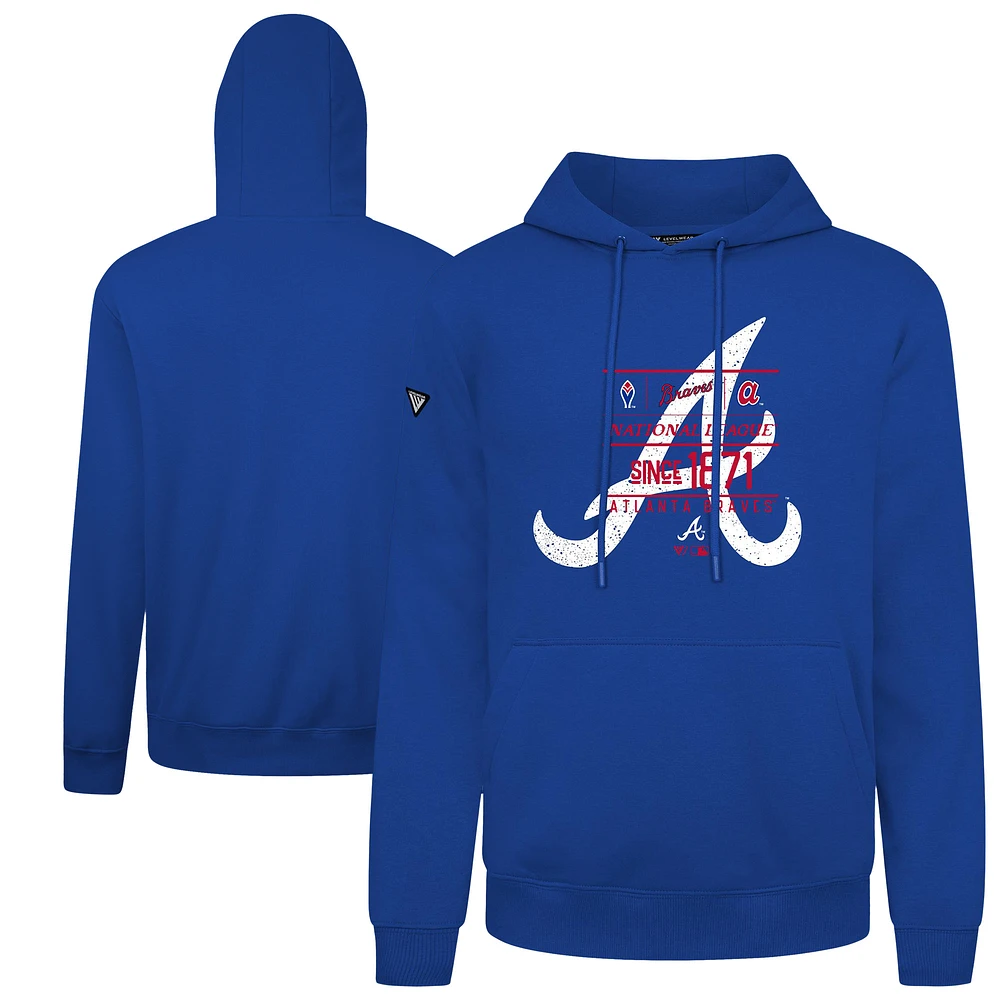 Men's Levelwear Royal Atlanta Braves Distressed Podium Acumen Pullover Hoodie