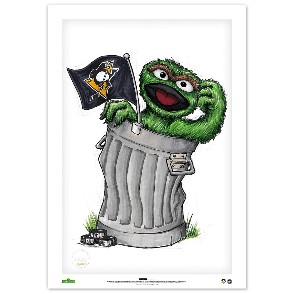 Pittsburgh Penguins Oscar the Grouch 14" x 20" Sesame Street Fine Art Print - Limited Edition of 100