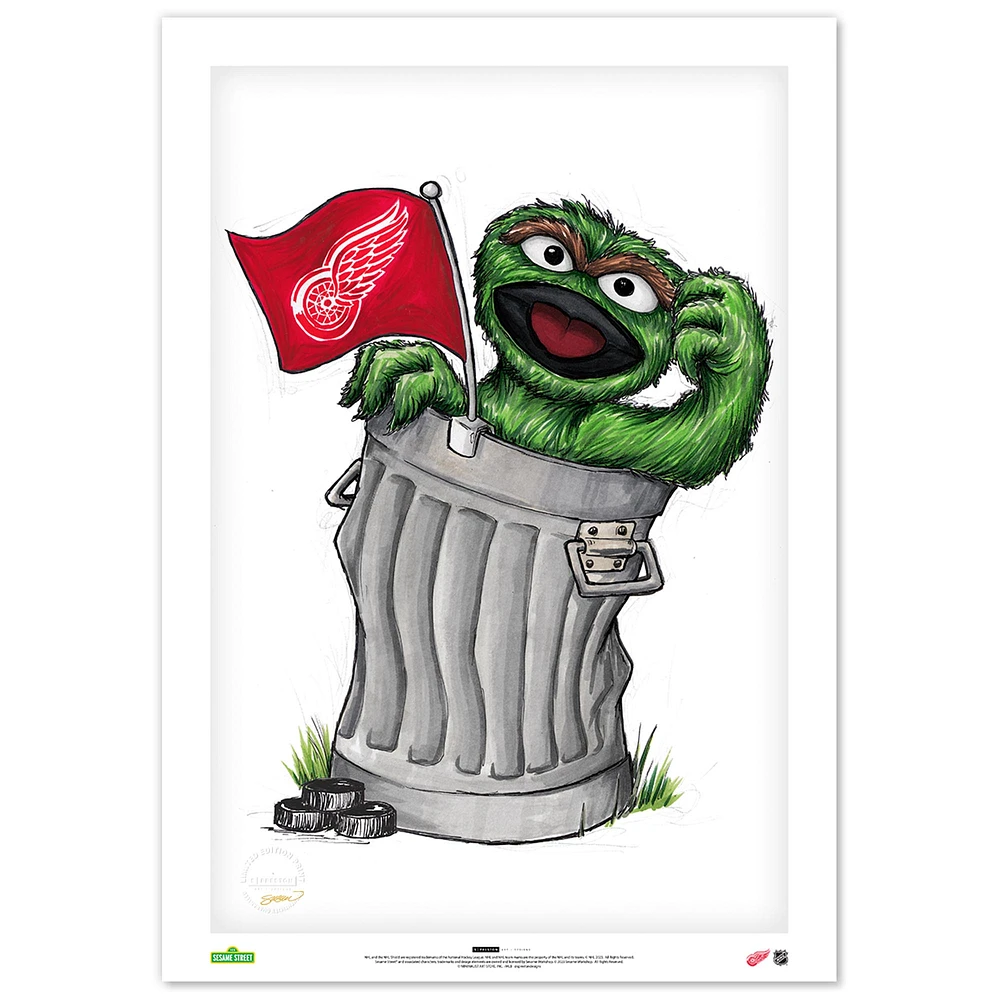 Detroit Red Wings Oscar the Grouch 14" x 20" Sesame Street Fine Art Print - Limited Edition of 100