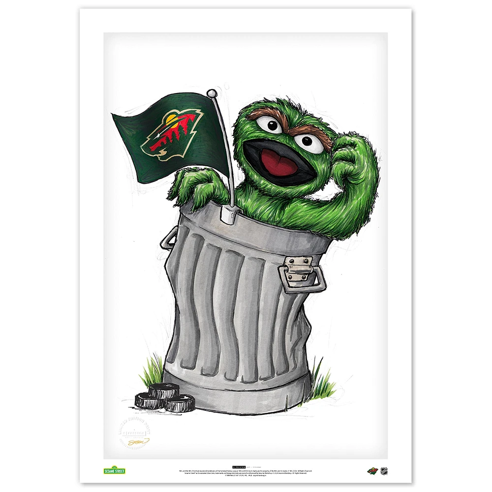 Minnesota Wild Oscar the Grouch 14" x 20" Sesame Street Fine Art Print - Limited Edition of 100
