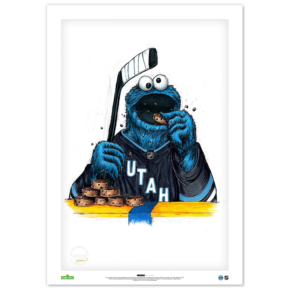 Utah Hockey Club Cookie Monster 14" x 20" Sesame Street Fine Art Print - Limited Edition of 100