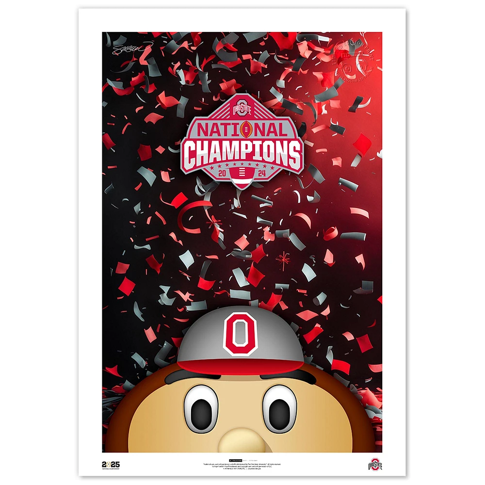 Ohio State Buckeyes College Football Playoff 2024 National Champions 14" x 20" Limited Edition Minimalist Mascot Fine Art Poster
