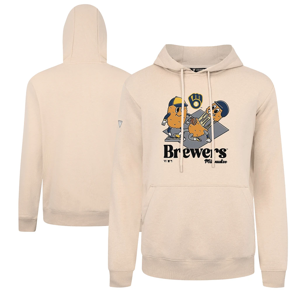 Men's Levelwear Khaki Milwaukee Brewers Podium Ballpark Food Pullover Hoodie