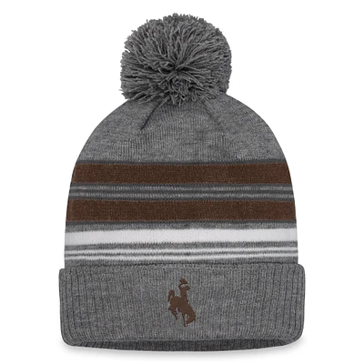 Men's Top of the World Heather Gray Wyoming Cowboys Carbon Cuffed Knit Hat with Pom
