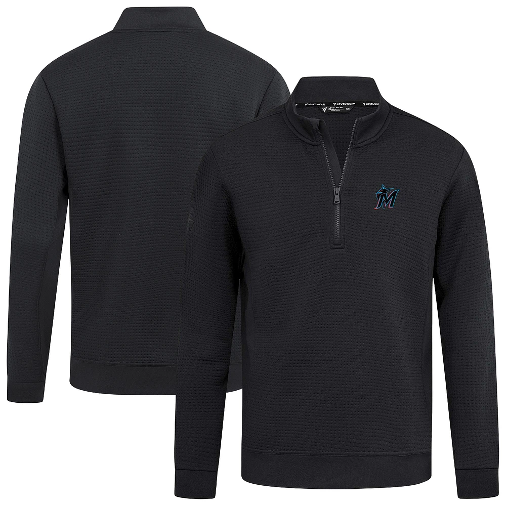 Men's Levelwear Black Miami Marlins Cushion Insignia 2.0 Quarter-Zip Pullover