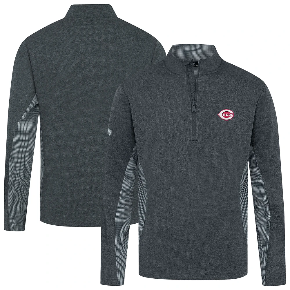 Men's Levelwear Heather Black Cincinnati Reds Waffle Insignia 2.0 Quarter-Zip Pullover
