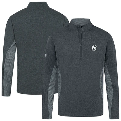 Men's Levelwear Heather Black New York Yankees Waffle Insignia 2.0 Quarter-Zip Pullover