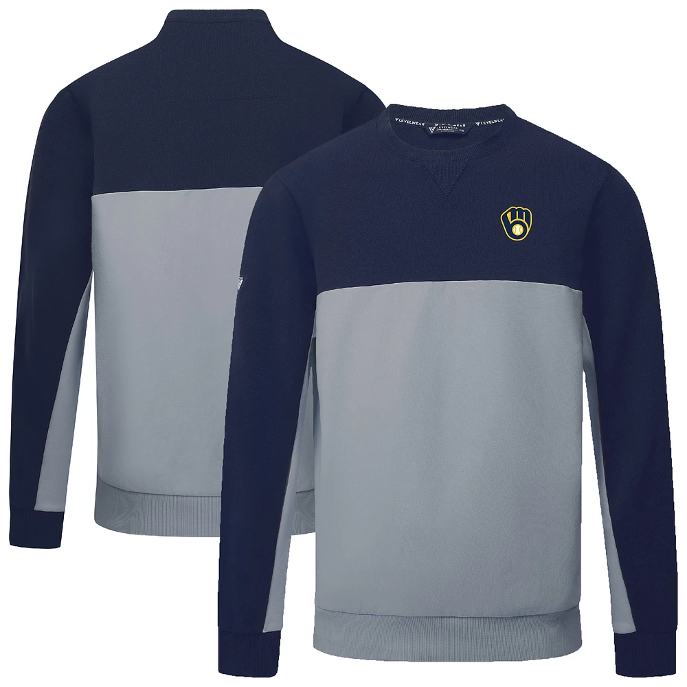 Men's Levelwear Navy/Gray Milwaukee Brewers Legacy Insignia 2.0 Pullover Sweatshirt