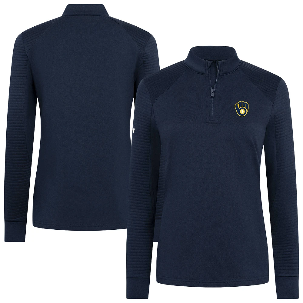 Women's Levelwear Navy Milwaukee Brewers Power Insignia 2.0 Quarter-Zip Pullover Top