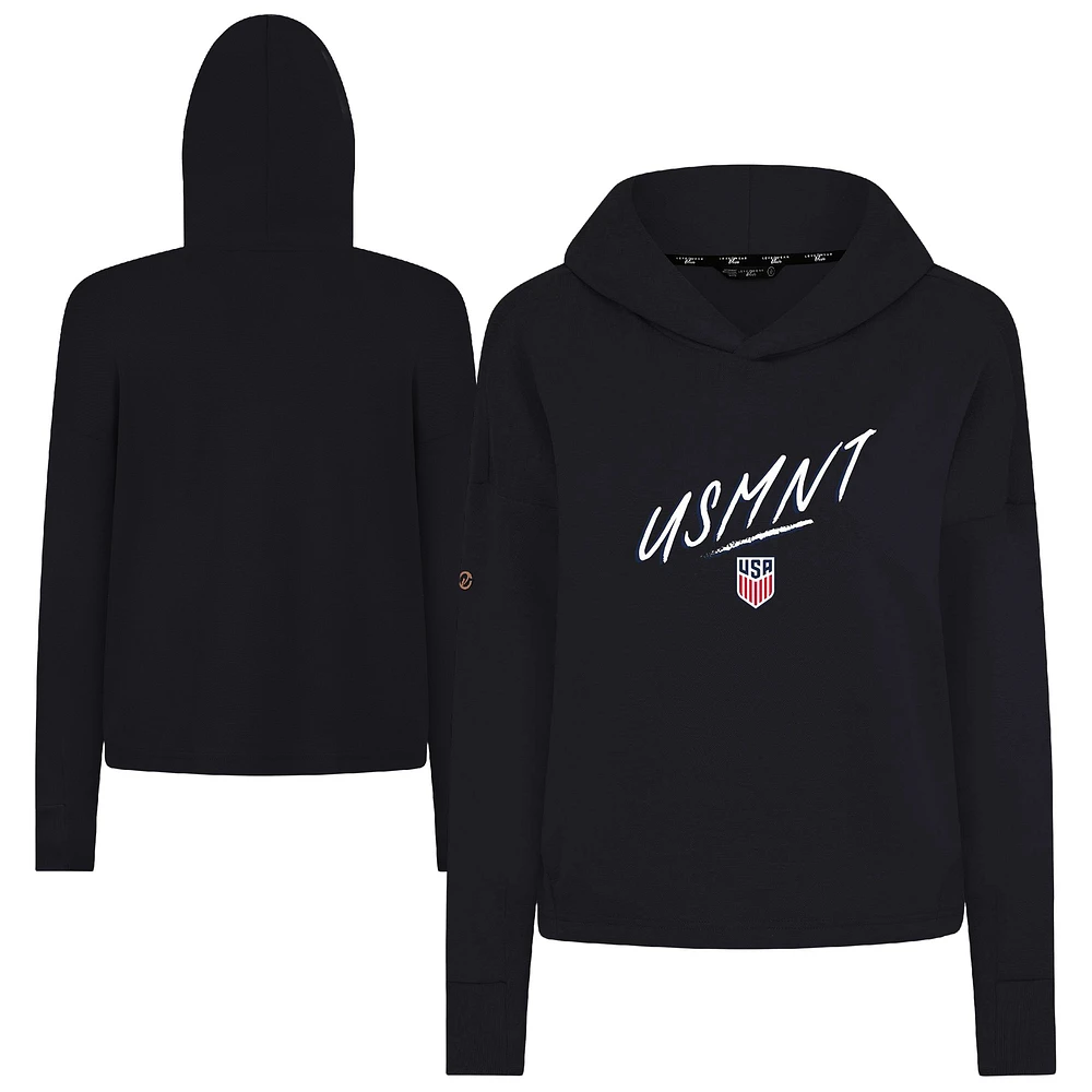 Women's Levelwear Black USMNT Sweet Sizzle Tri-Blend Cropped Pullover Hoodie