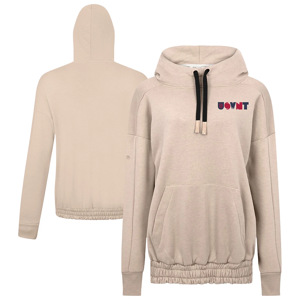 Women's Levelwear Khaki USWNT Waterfall Full On Pullover Hoodie