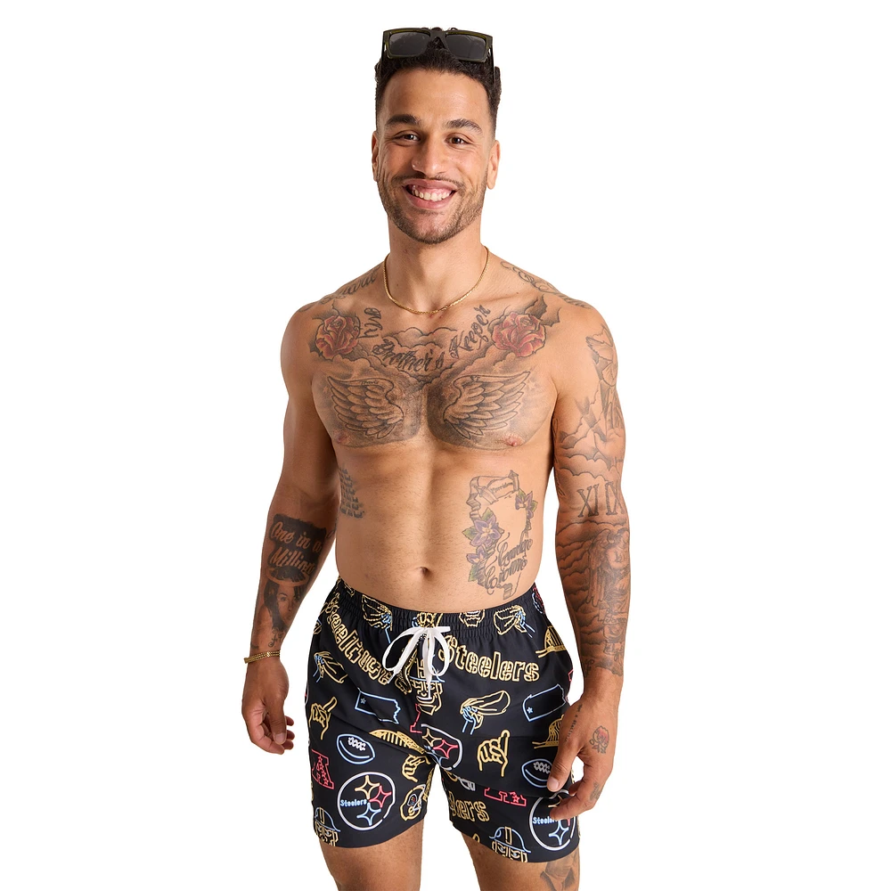 Men's Chubbies Black Pittsburgh Steelers The Neon 5.5" Classic Lined Swim Trunks