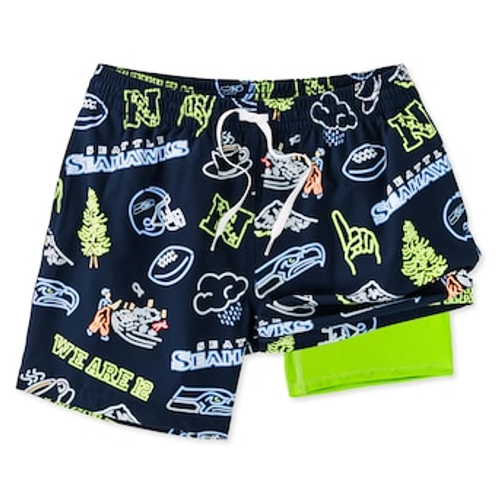 Men's Chubbies Navy Seattle Seahawks The Neon 5.5" Classic Lined Swim Trunks