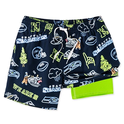 Men's Chubbies Navy Seattle Seahawks The Neon 5.5" Classic Lined Swim Trunks