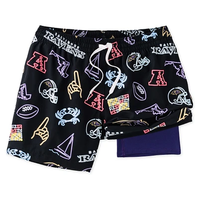 Men's Chubbies Black Baltimore Ravens The Neon 5.5" Classic Lined Swim Trunks