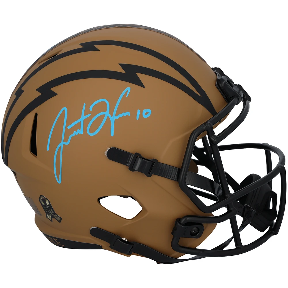 Justin Herbert Los Angeles Chargers Autographed Riddell 2023 Salute To Service Speed Replica Helmet