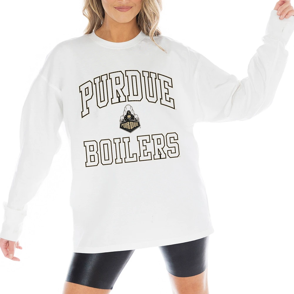 Women's Gameday Couture White Purdue Boilermakers Mind Games Oversized Long Sleeve T-Shirt
