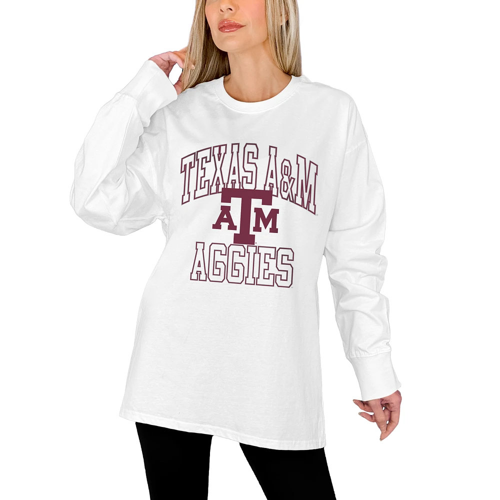 Women's Gameday Couture White Texas A&M Aggies Mind Games Oversized Long Sleeve T-Shirt