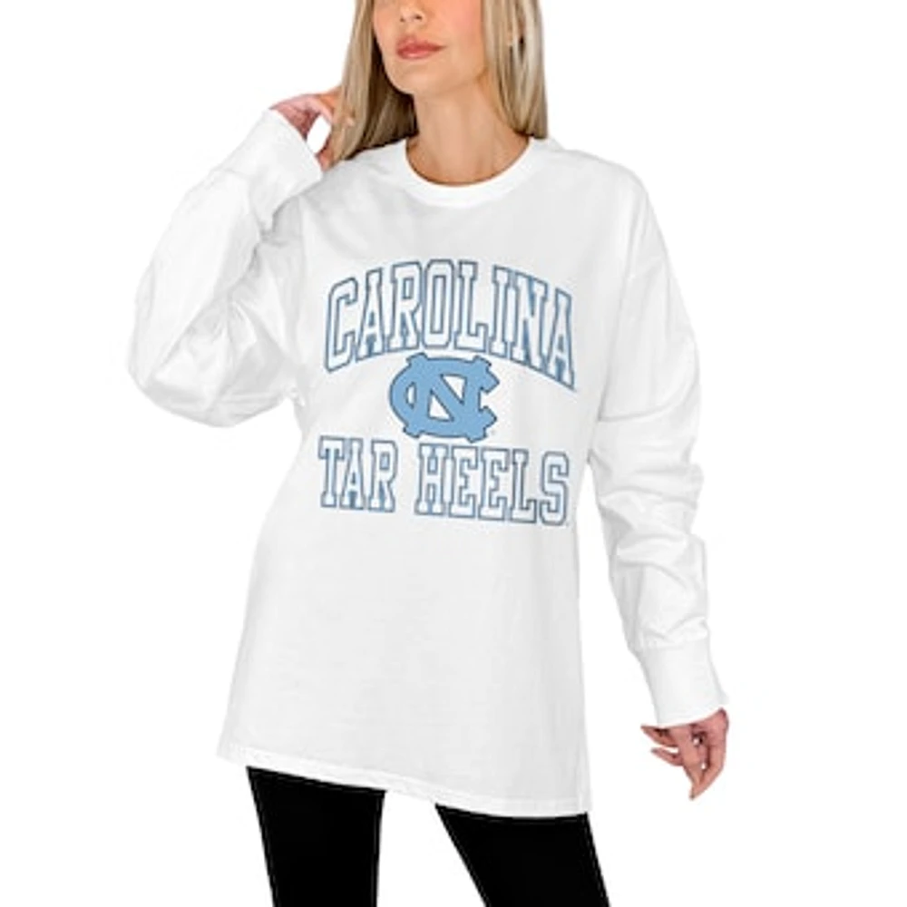 Women's Gameday Couture White North Carolina Tar Heels Mind Games Oversized Long Sleeve T-Shirt