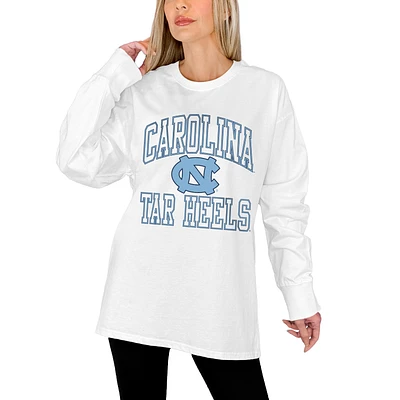 Women's Gameday Couture White North Carolina Tar Heels Mind Games Oversized Long Sleeve T-Shirt