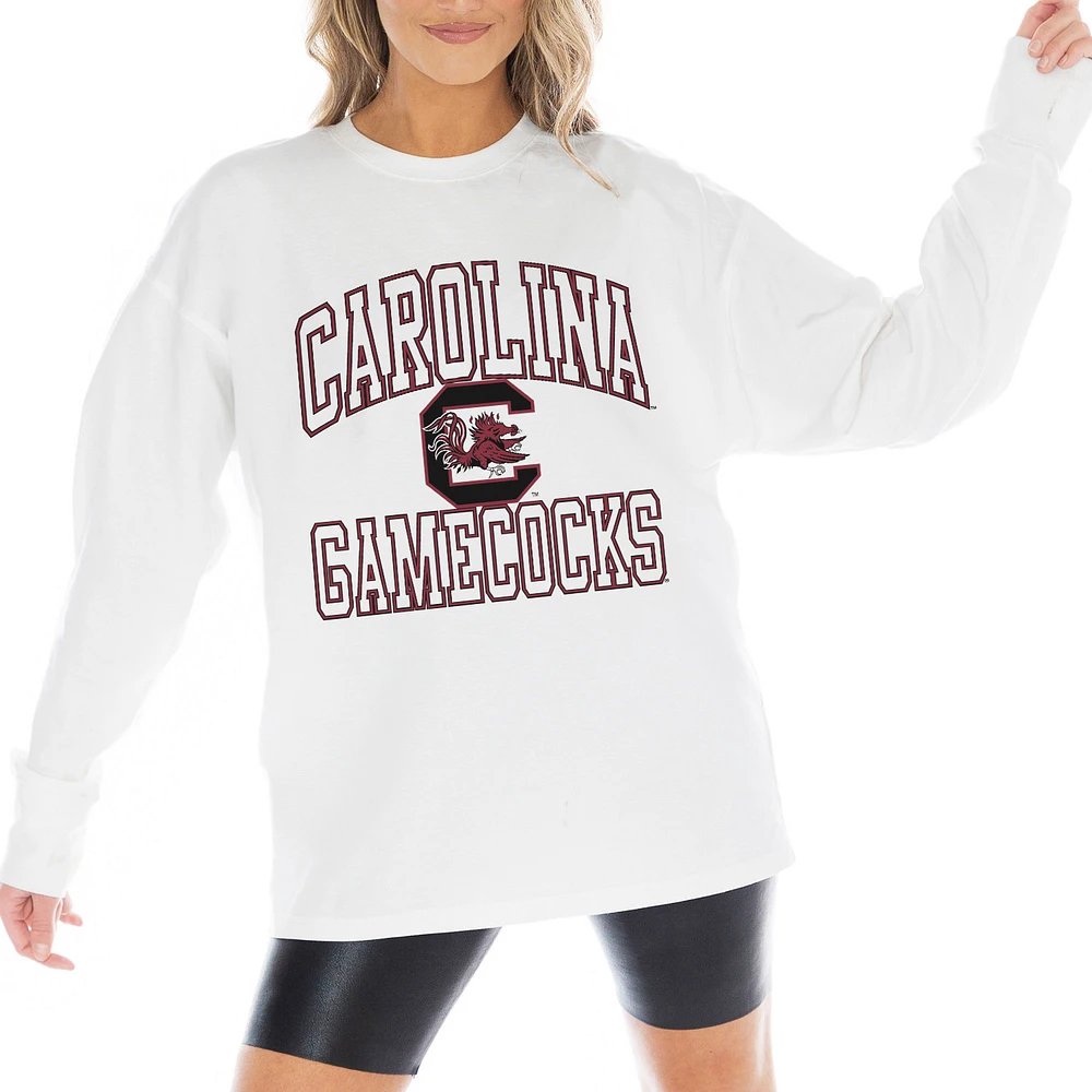 Women's Gameday Couture White South Carolina Gamecocks Mind Games Oversized Long Sleeve T-Shirt