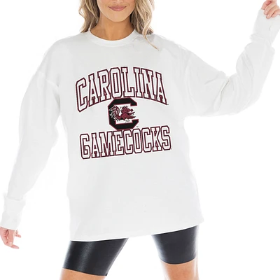 Women's Gameday Couture White South Carolina Gamecocks Mind Games Oversized Long Sleeve T-Shirt