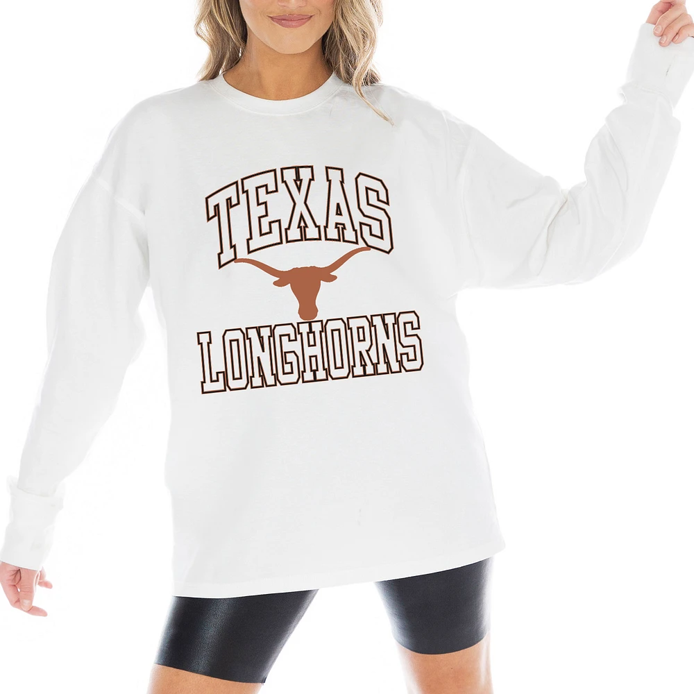 Women's Gameday Couture White Texas Longhorns Mind Games Oversized Long Sleeve T-Shirt