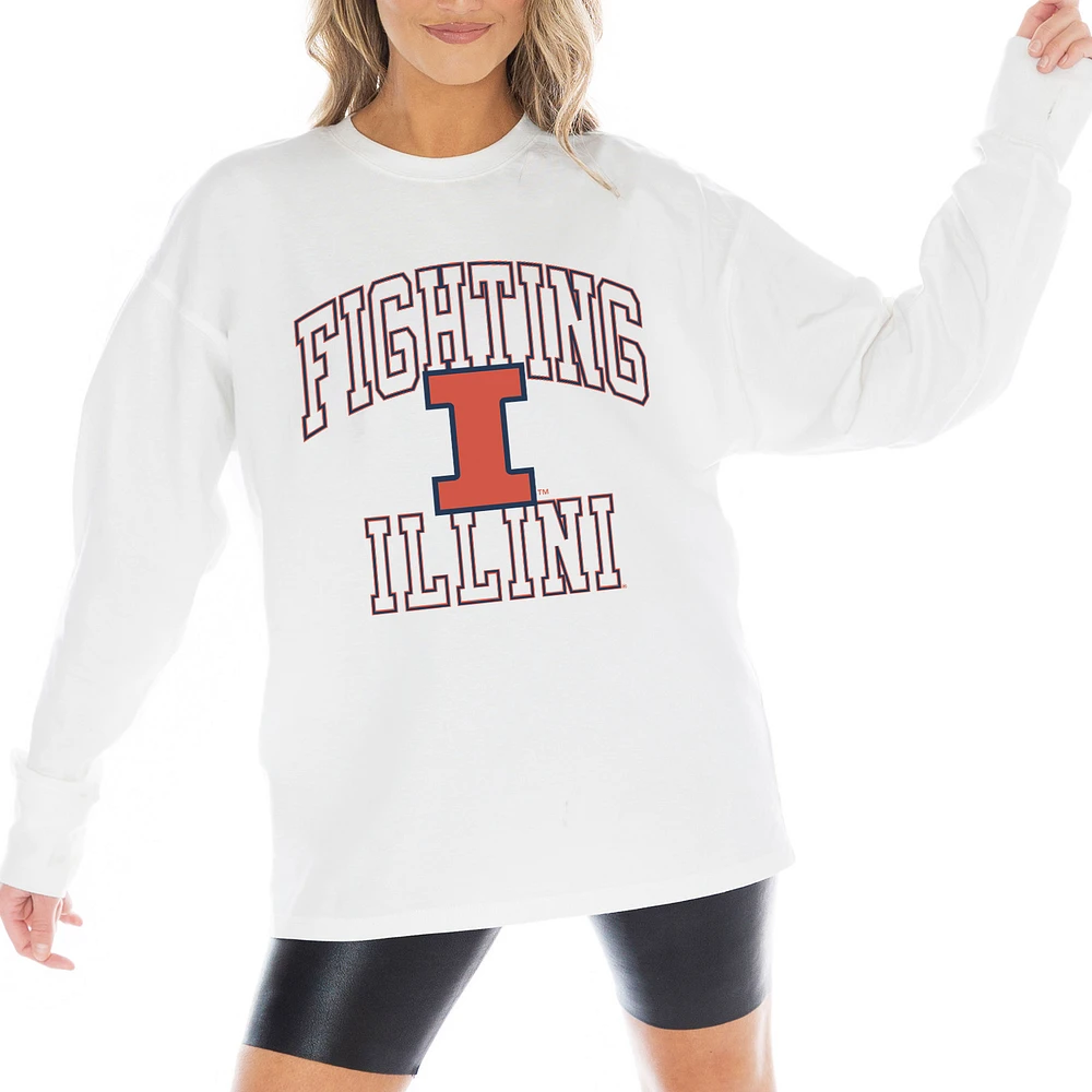 Women's Gameday Couture White Illinois Fighting Illini Mind Games Oversized Long Sleeve T-Shirt
