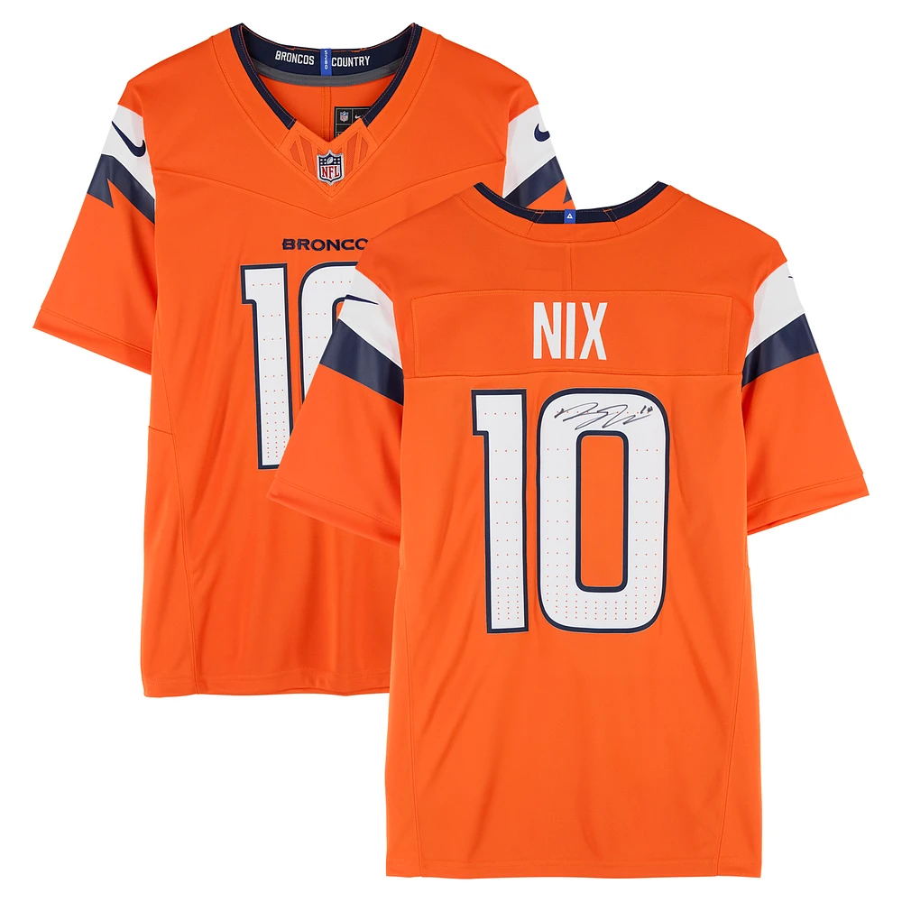 Bo Nix Denver Broncos Autographed Nike Orange Limited Jersey
