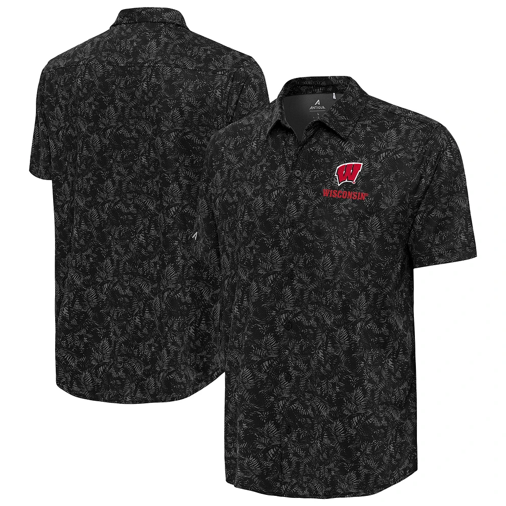 Men's Antigua Black Wisconsin Badgers Lush Button-Up Shirt