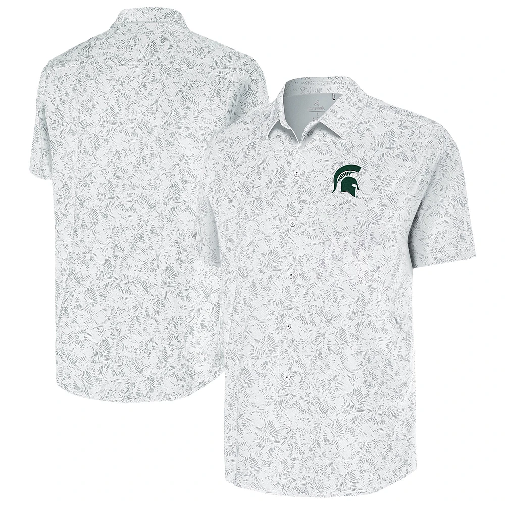 Men's Antigua White Michigan State Spartans Lush Button-Up Shirt