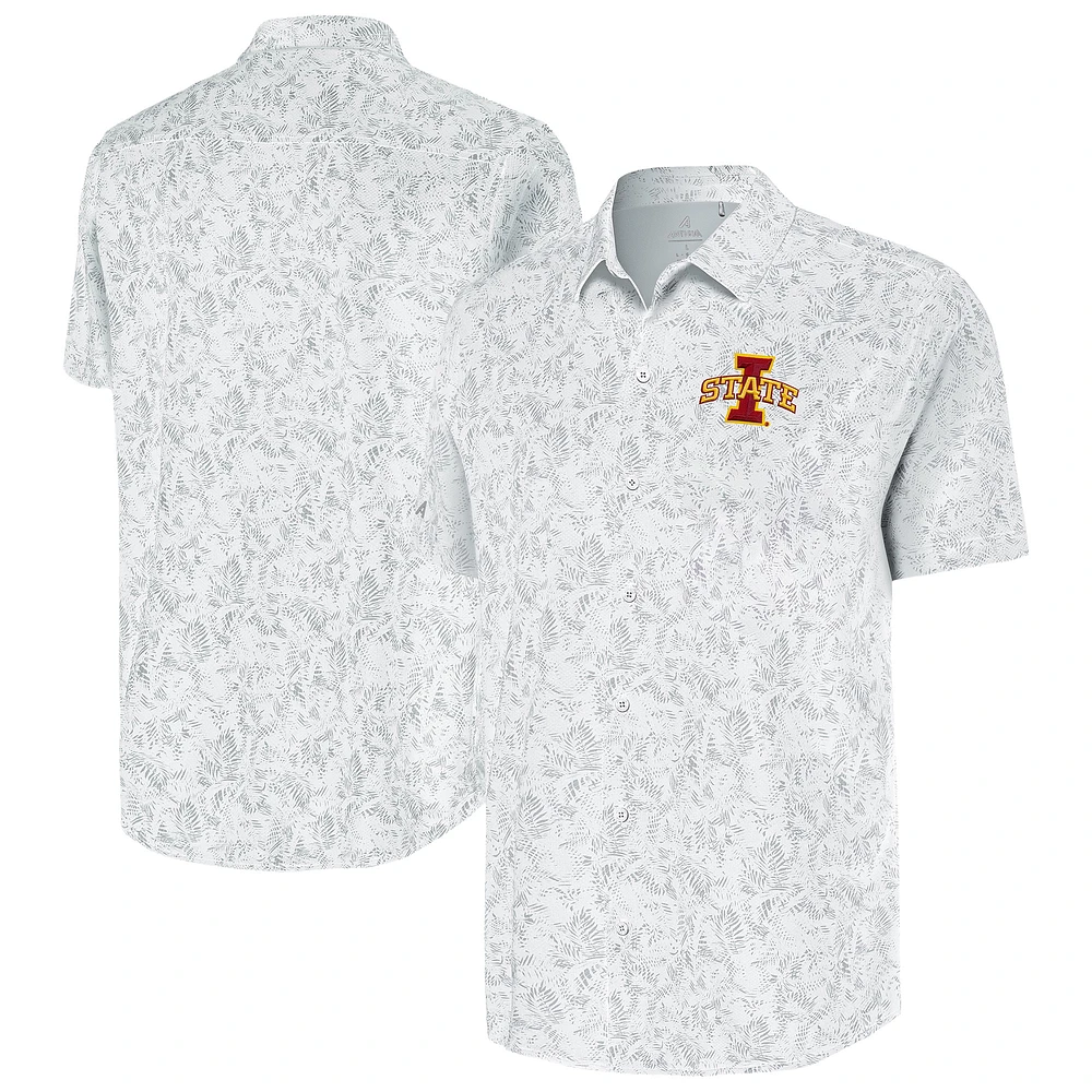 Men's Antigua White Iowa State Cyclones Lush Button-Up Shirt