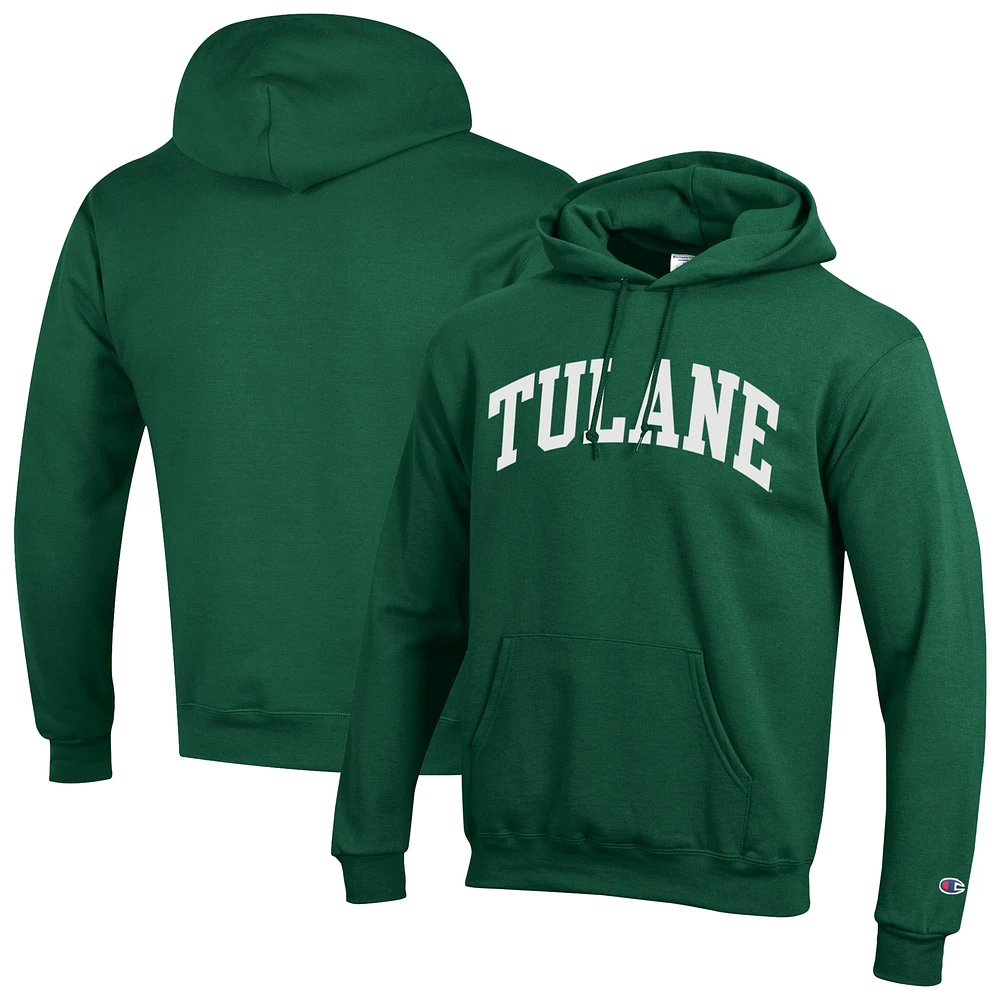 Men's Champion Green Tulane Wave Basic Arch Fleece Pullover Hoodie