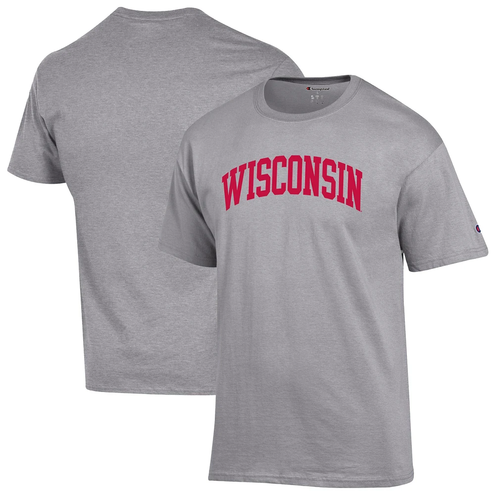 Men's Champion Heather Gray Wisconsin Badgers Basic Arch T-Shirt