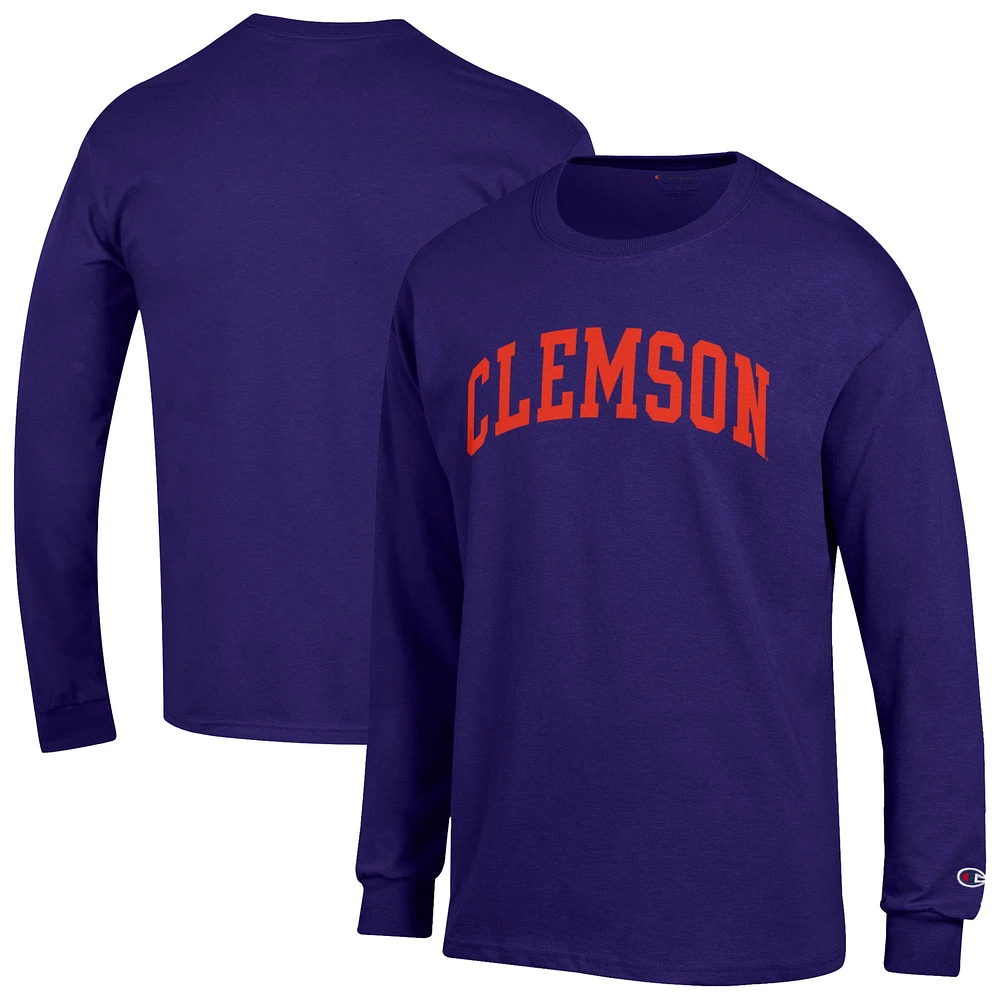 Men's Champion Purple Clemson Tigers Basic Arch Long Sleeve T-Shirt
