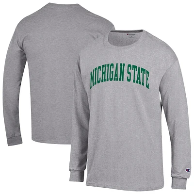 Men's Champion Heather Gray Michigan State Spartans Basic Arch Long Sleeve T-Shirt