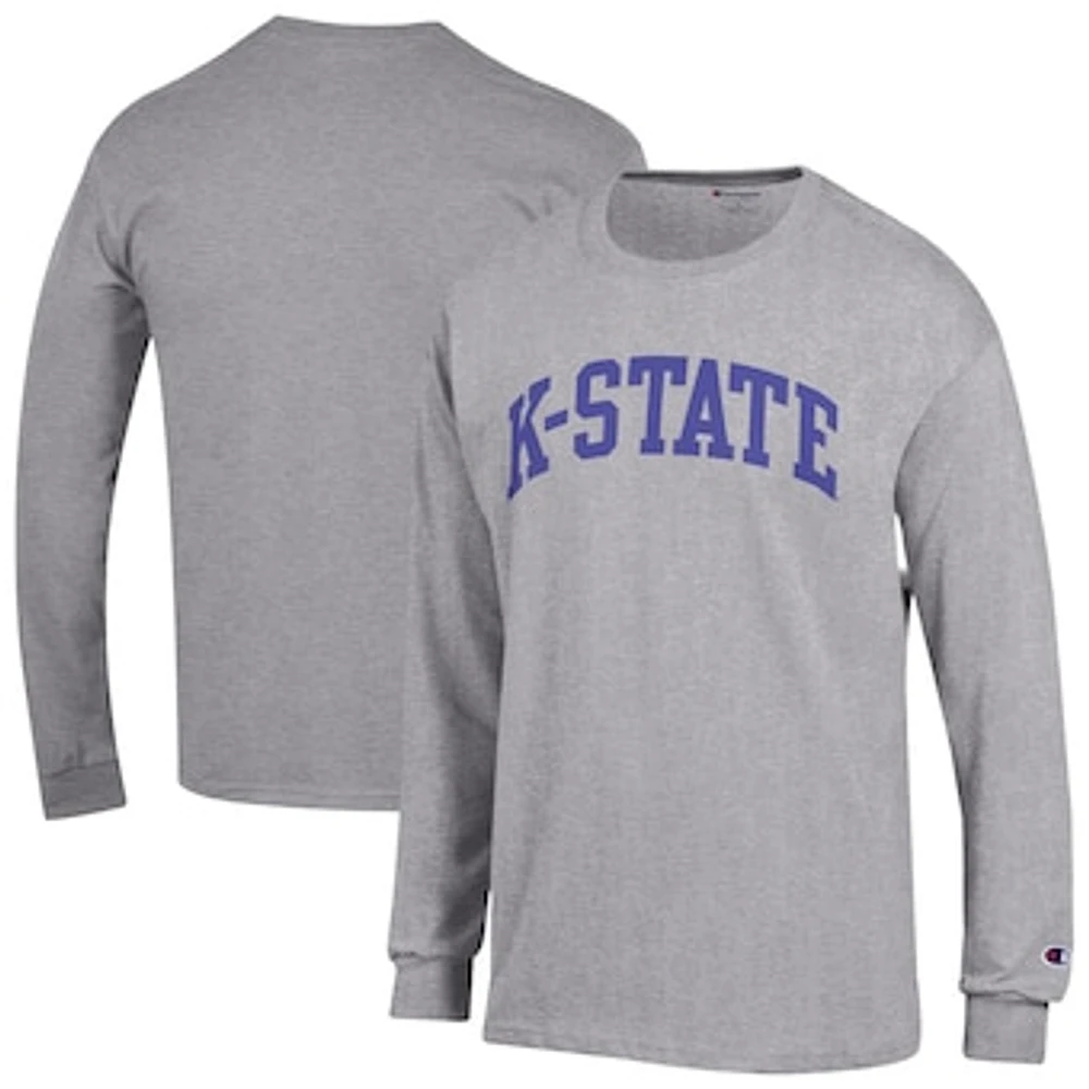 Men's Champion Heather Gray Kansas State Wildcats Basic Arch Long Sleeve T-Shirt