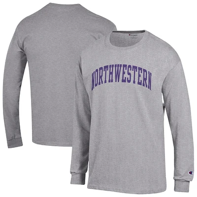 Men's Champion Heather Gray Northwestern Wildcats Basic Arch Long Sleeve T-Shirt