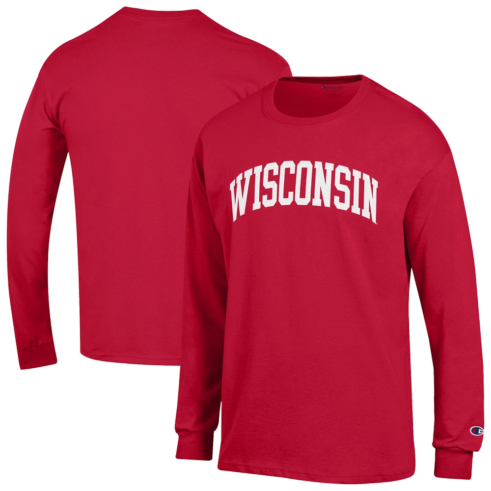 Men's Champion Red Wisconsin Badgers Basic Arch Long Sleeve T-Shirt