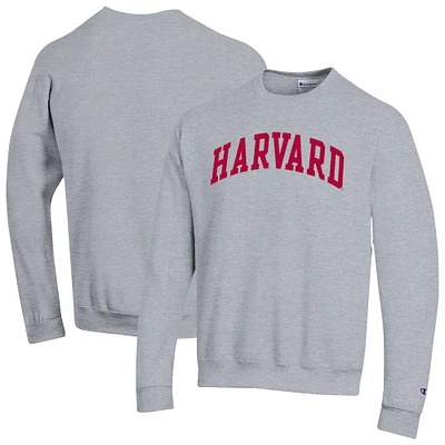Men's Champion Heather Gray Harvard Crimson Basic Arch Fleece Pullover Sweatshirt