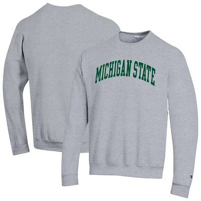Men's Champion Heather Gray Michigan State Spartans Basic Arch Fleece Pullover Sweatshirt