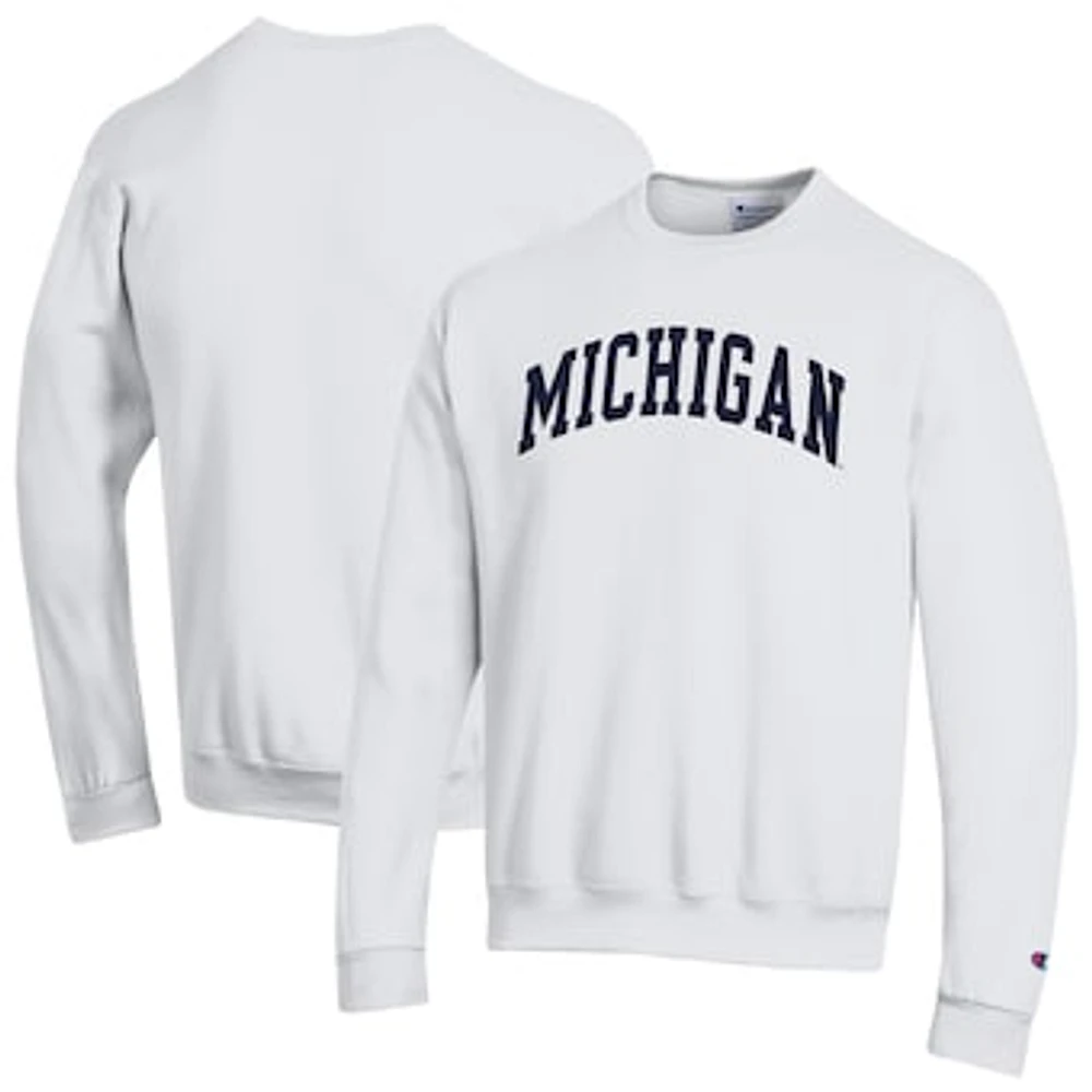 Men's Champion White Michigan Wolverines Basic Arch Fleece Pullover Sweatshirt