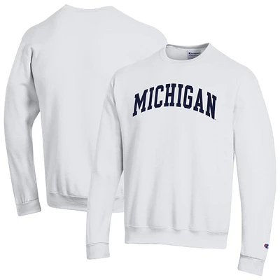 Men's Champion White Michigan Wolverines Basic Arch Fleece Pullover Sweatshirt