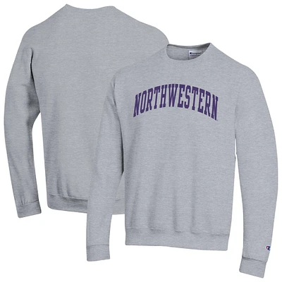 Men's Champion Heather Gray Northwestern Wildcats Basic Arch Fleece Pullover Sweatshirt