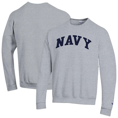 Men's Champion Heather Gray Navy Midshipmen Basic Arch Fleece Pullover Sweatshirt