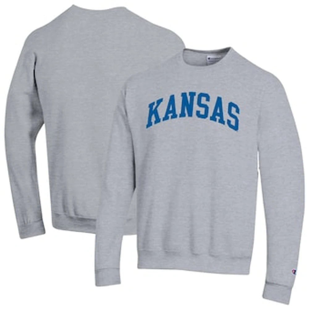 Men's Champion Heather Gray Kansas Jayhawks Basic Arch Fleece Pullover Sweatshirt