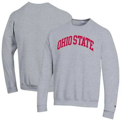 Men's Champion Heather Gray Ohio State Buckeyes Basic Arch Fleece Pullover Sweatshirt