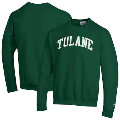 Men's Champion Green Tulane Wave Basic Arch Fleece Pullover Sweatshirt