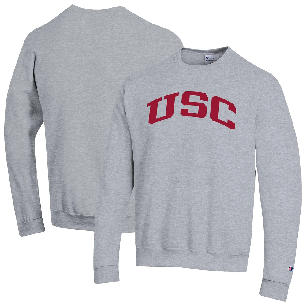 Men's Champion Heather Gray USC Trojans Basic Arch Fleece Pullover Sweatshirt
