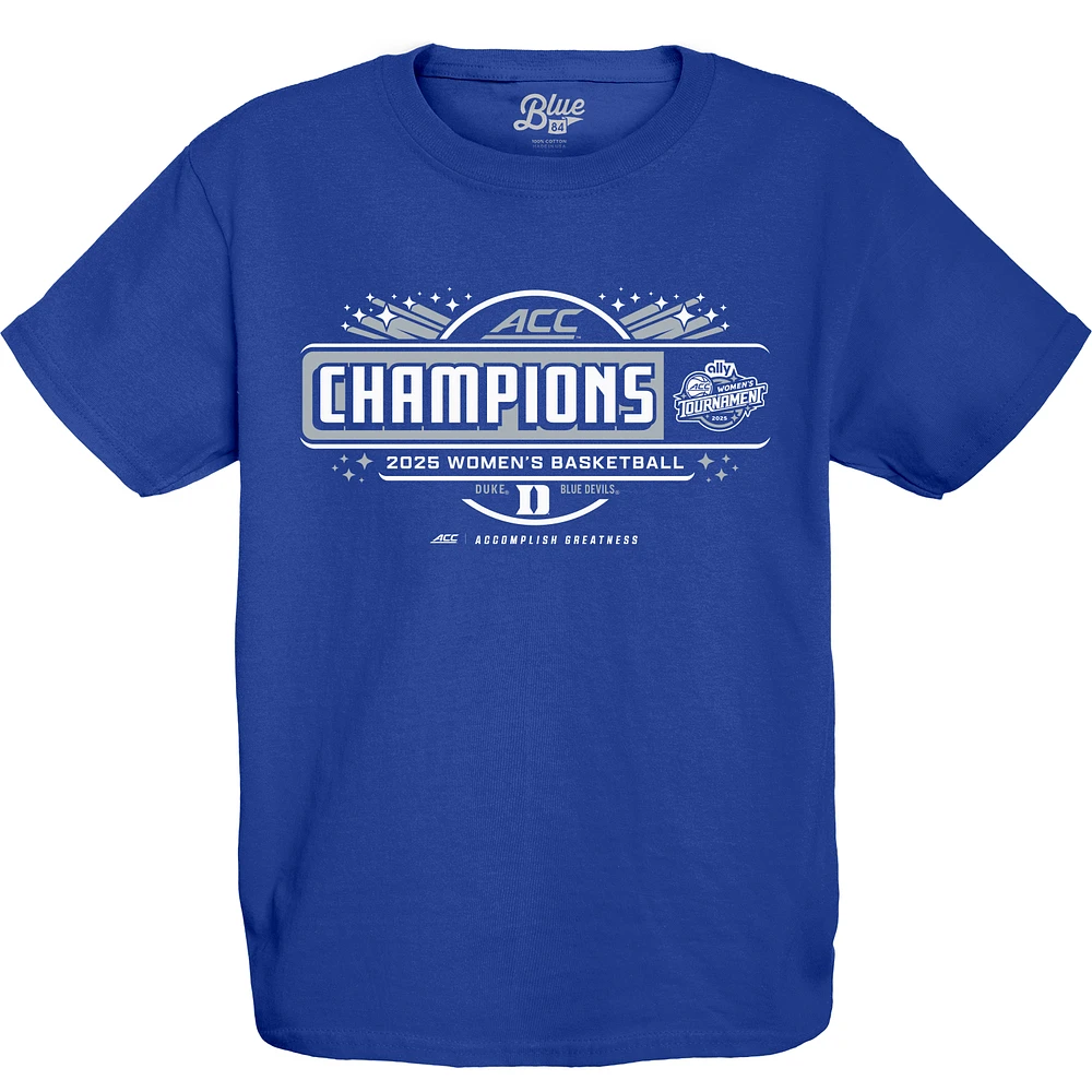 Youth Blue 84 Royal Duke Devils 2025 ACC Women's Basketball Conference Tournament Champions Locker Room T-Shirt